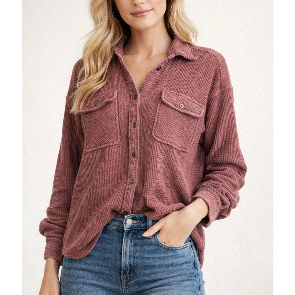 Hippie Rose mauve pink waffled shirt jacket size xs